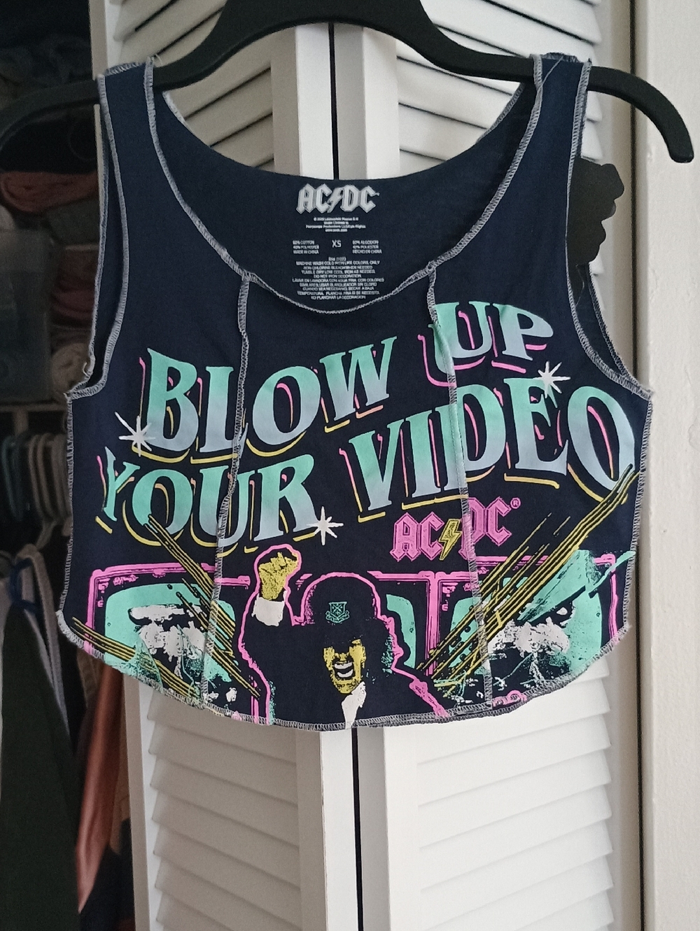AC/DC Navy Cropped Tank with Neon Mint, Pink & Yellow Graphics